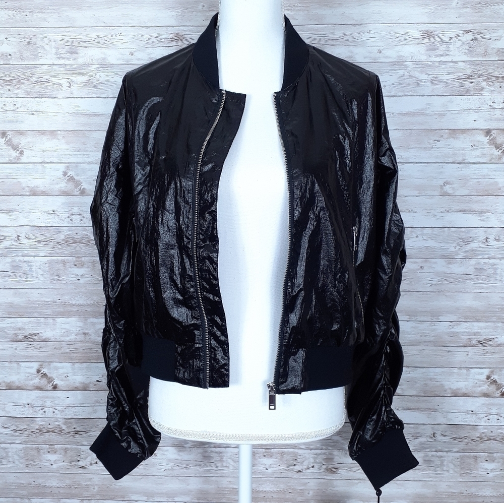 DKNY Womens Jacket M Ruched Sleeve Nylon 804 - Picture 2 of 7
